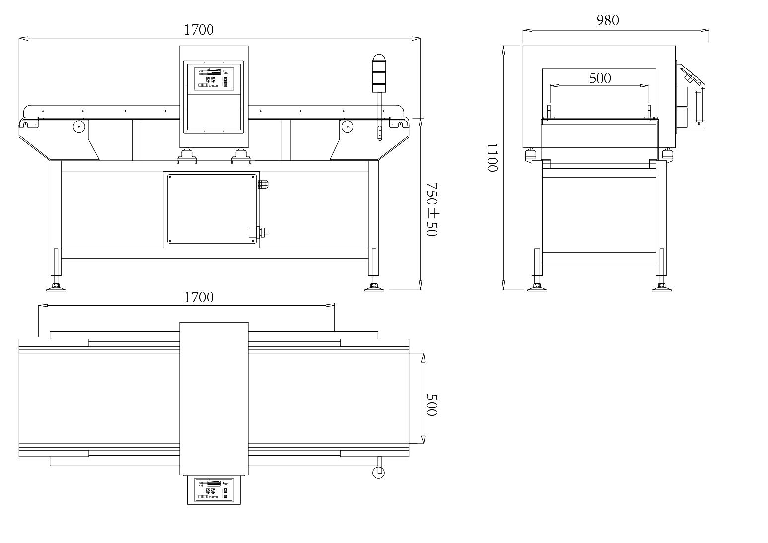 金屬檢測機尺寸圖